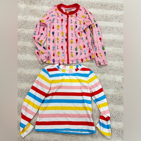 Bundle Hanna Andersson rashguard long sleeve swimsuit top pineapple rainbow zip - Picture 1 of 5